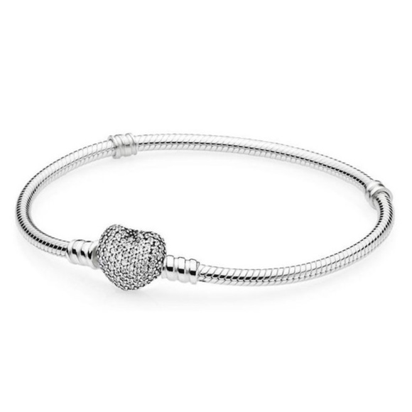 Pandora Jewelry - Pandora Moments Sparkling Heart Clasp Snake Chain Bracelet